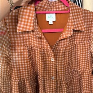 Brown And White Gingham Print Dress Size Small